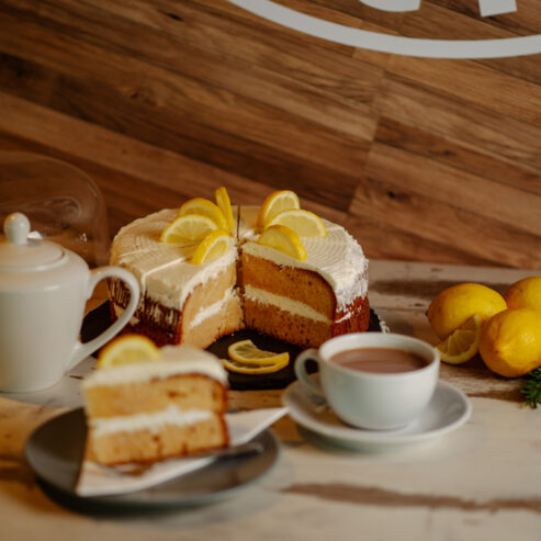 Hand made lemon cake in the Spinnaker Kitchen and Bar at Spinnaker Tower