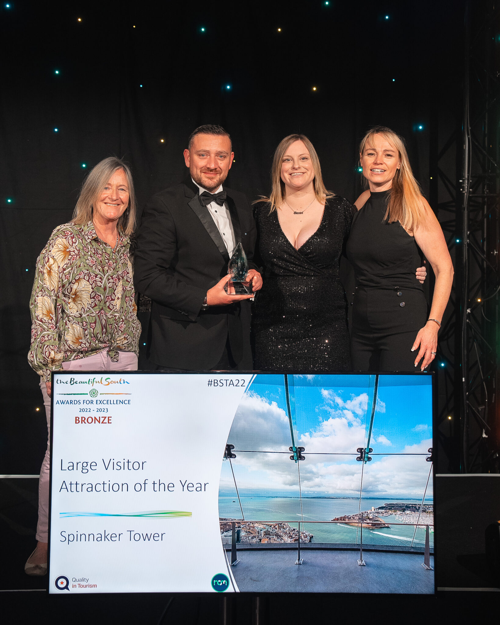 Spinnaker Tower General Manager Tony Sammut receiving the Large Visitor Attraction Award at the Beautiful South Awards 2022