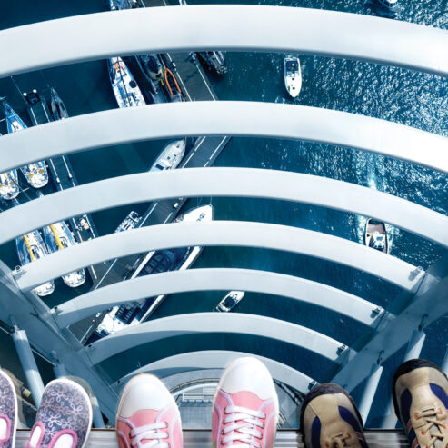 Looking down through the Glass Sky Walk at Spinnaker Tower