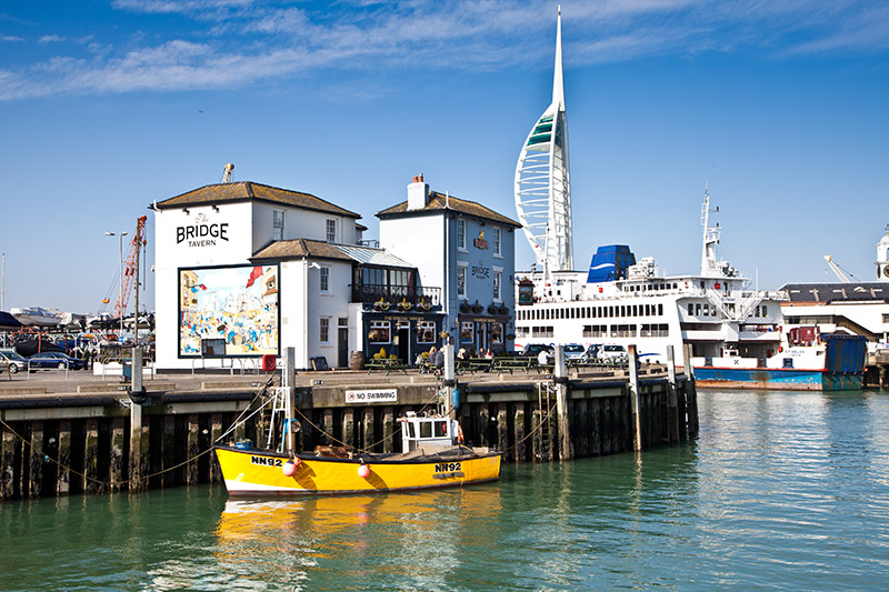 Fishing Boat Camber Dock in Old Portsmouth, with the Spinnaker Tower in the distance