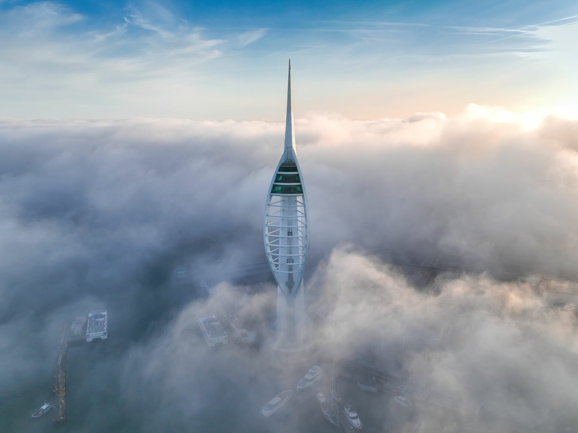 Spinnaker Tower emerging from the Sea Mist on a summer morning